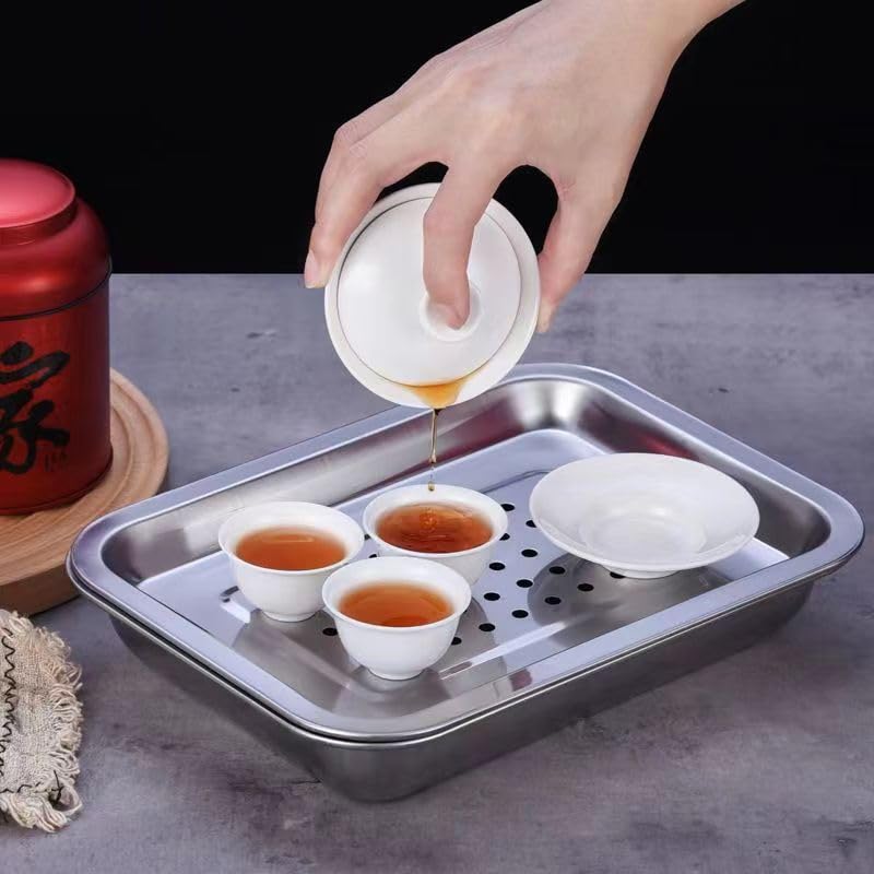 Amazon.co.jp: 茶盤 ステンレス鋼 トレイ茶台 お茶 長方形茶皿 中国